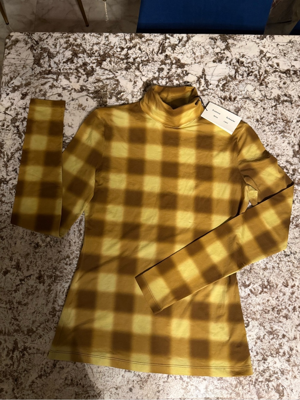 Proenza Schouler Women XS Gold Brown Plaid Turtleneck Top NWT Luxury Designer - Picture 7 of 16